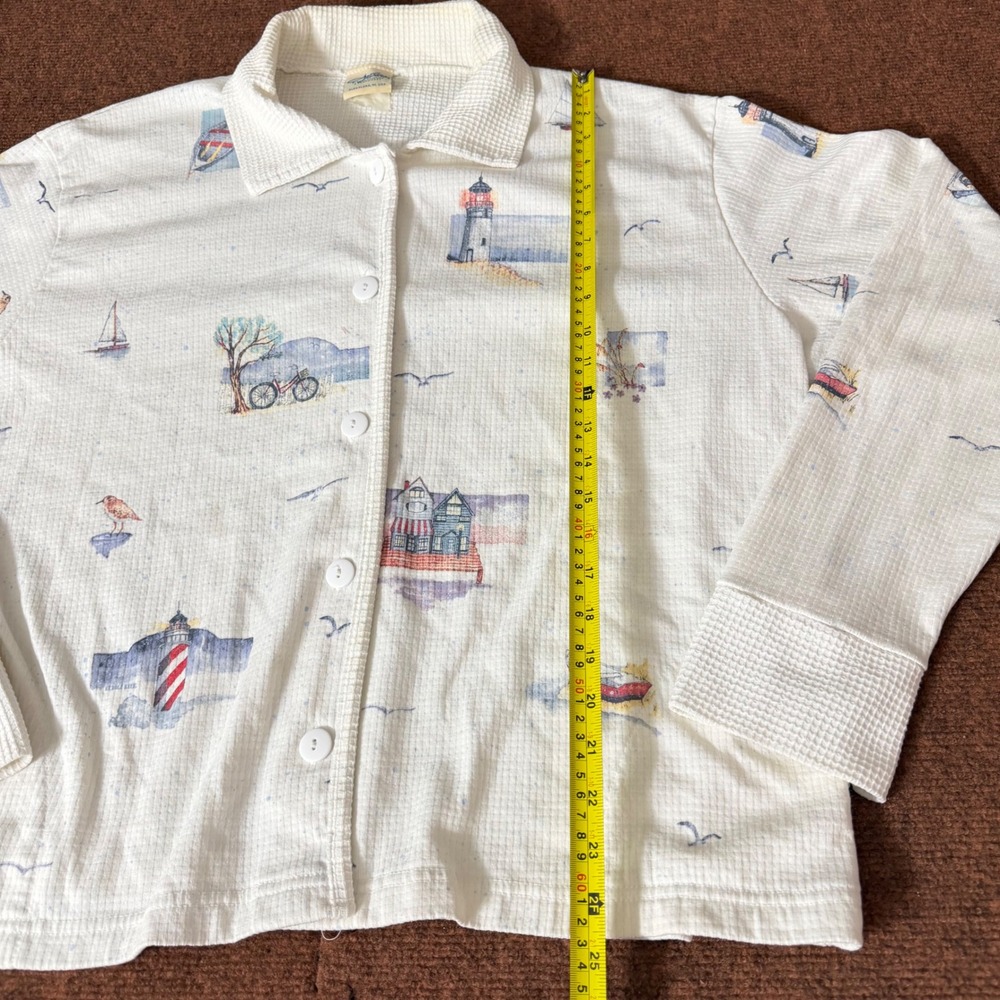 Artisans Nautical Lighthouse Waffle Knit Button Front Shirt Womens White L C+ - Picture 4 of 12